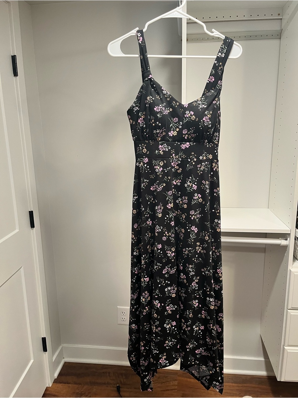 Derek Heart Black Floral High-Low Dress with Pink Accents